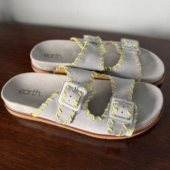 Earth Shoes - Earth Fausto Contrast Stitched Double Band Slip On Sandals Blue Suede Size 10